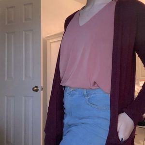 camisole and maroon cardigan